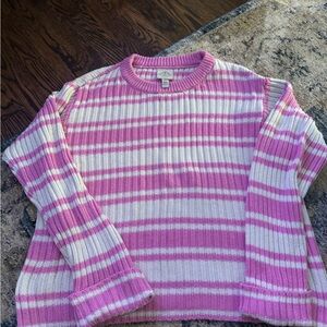 St. John's Bay Pink and White Striped Crew Neck Sweater